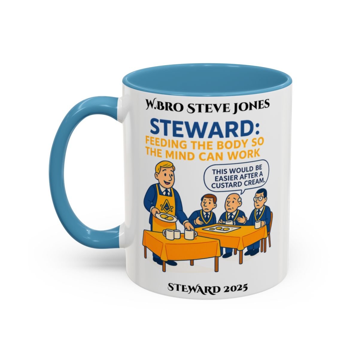 Premium Personalised Freemason Colour Rim Mug - Steward Design - Feeding the body - Masonic Mugs
