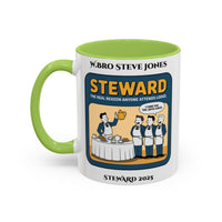 Premium Personalised Freemason Colour Rim Mug - Steward Design - the real reason anyone attends lodge - Masonic Mugs