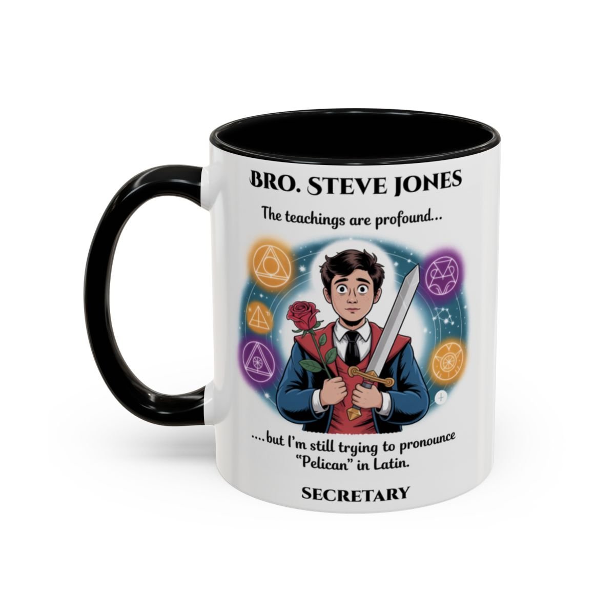 Premium Personalised Freemason Colour Rim Mug - Sword & Rose Design - Masonic Mugs