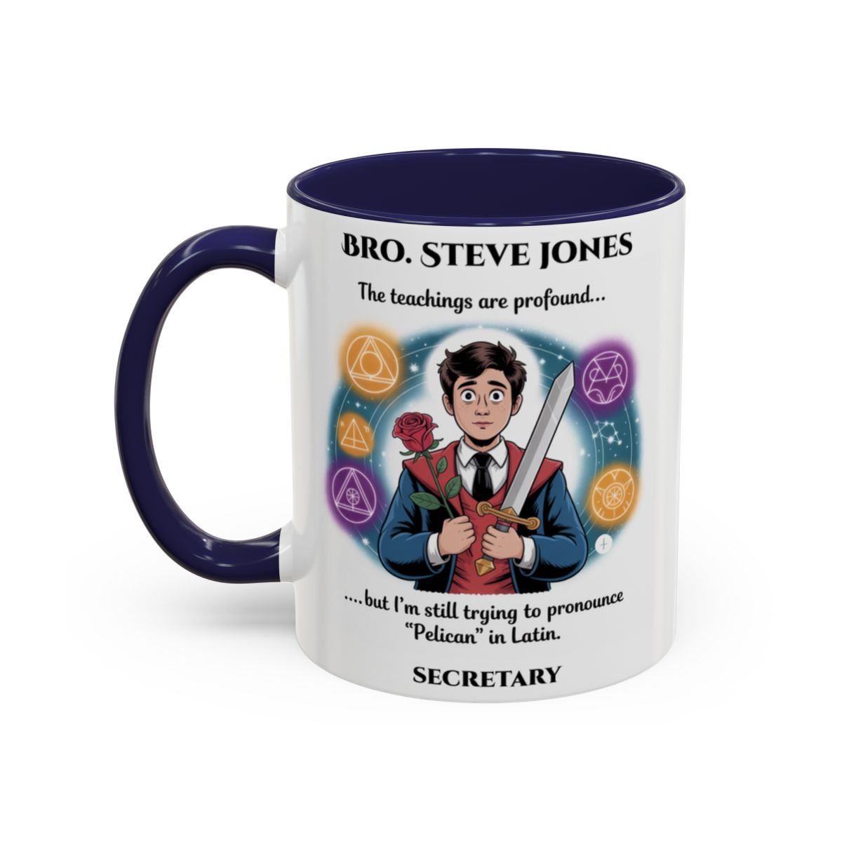 Premium Personalised Freemason Colour Rim Mug - Sword & Rose Design - Masonic Mugs