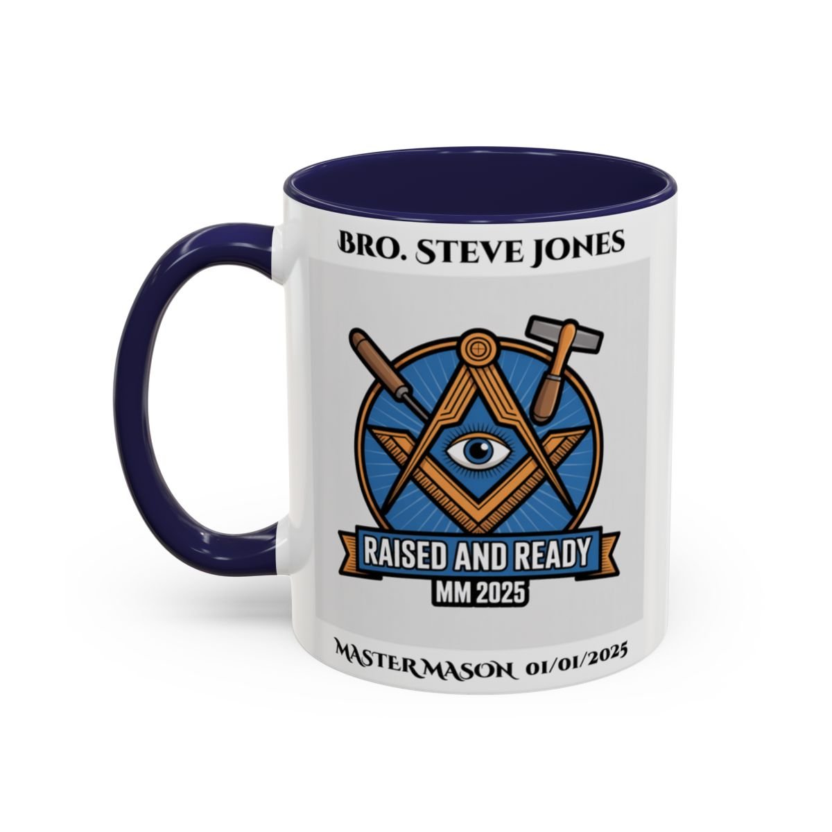 Premium Personalised Freemason Colour Rim Mug - Third Degree - Master Mason - Raised and Ready - Masonic Mugs