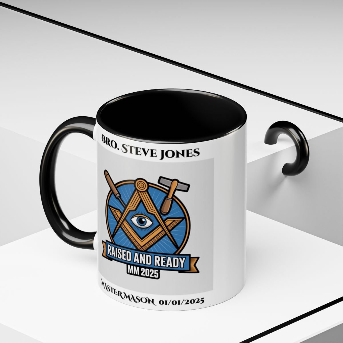 Premium Personalised Freemason Colour Rim Mug - Third Degree - Master Mason - Raised and Ready - Masonic Mugs