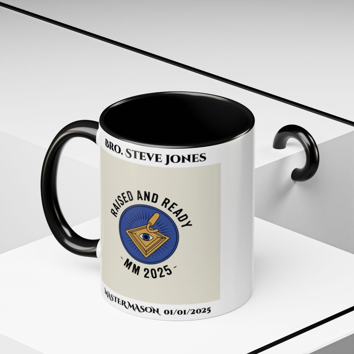 Premium Personalised Freemason Colour Rim Mug - Third Degree - Master Mason - Rasied and Ready - Masonic Mugs