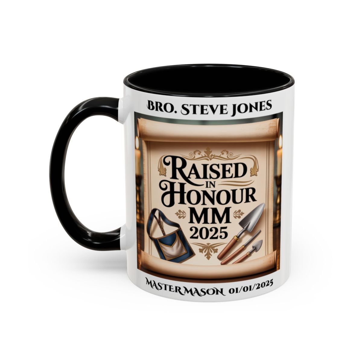 Premium Personalised Freemason Colour Rim Mug - Third Degree - Master Mason - Rasied in Honour - Masonic Mugs