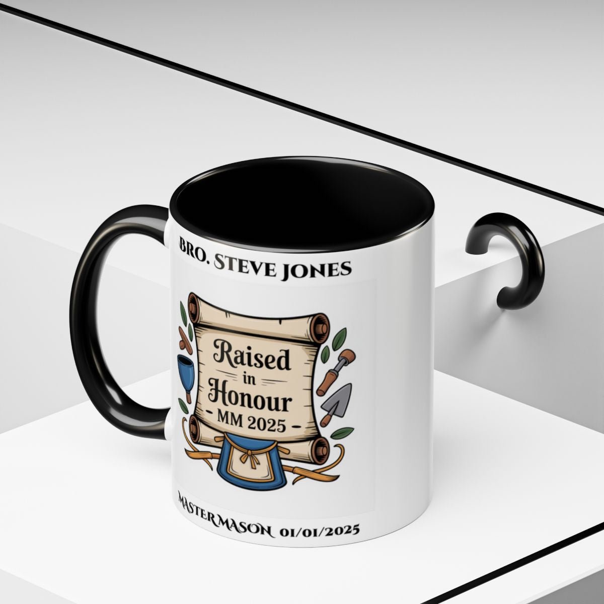 Premium Personalised Freemason Colour Rim Mug - Third Degree - Master Mason - Rasied in Honour - Masonic Mugs