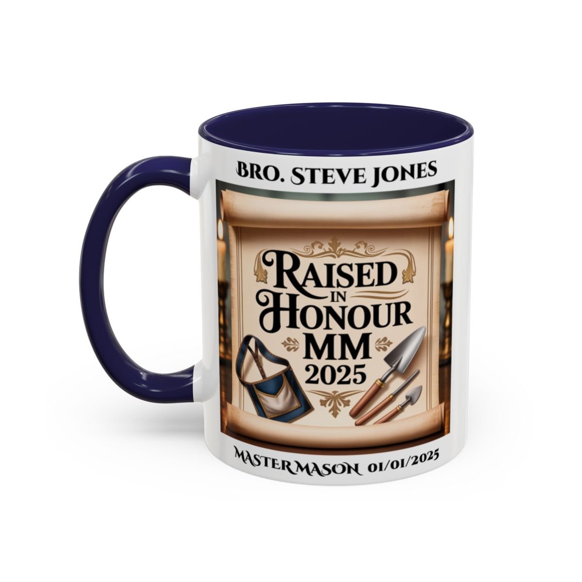 Premium Personalised Freemason Colour Rim Mug - Third Degree - Master Mason - Rasied in Honour - Masonic Mugs