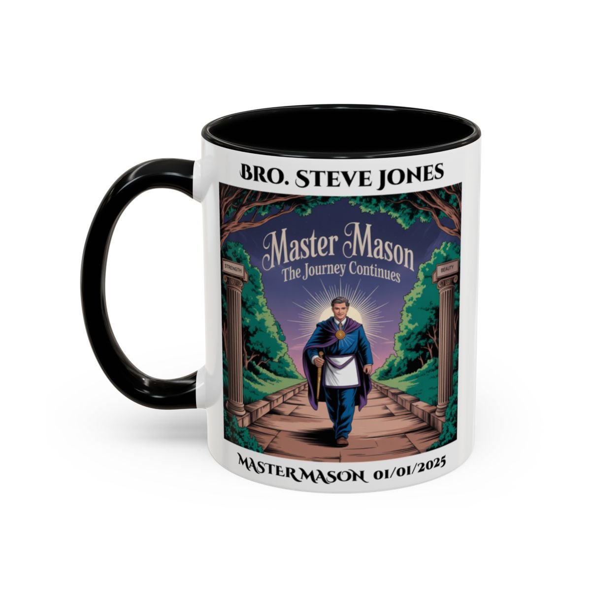 Premium Personalised Freemason Colour Rim Mug - Third Degree - Master Mason - The Journey Continues - Masonic Mugs