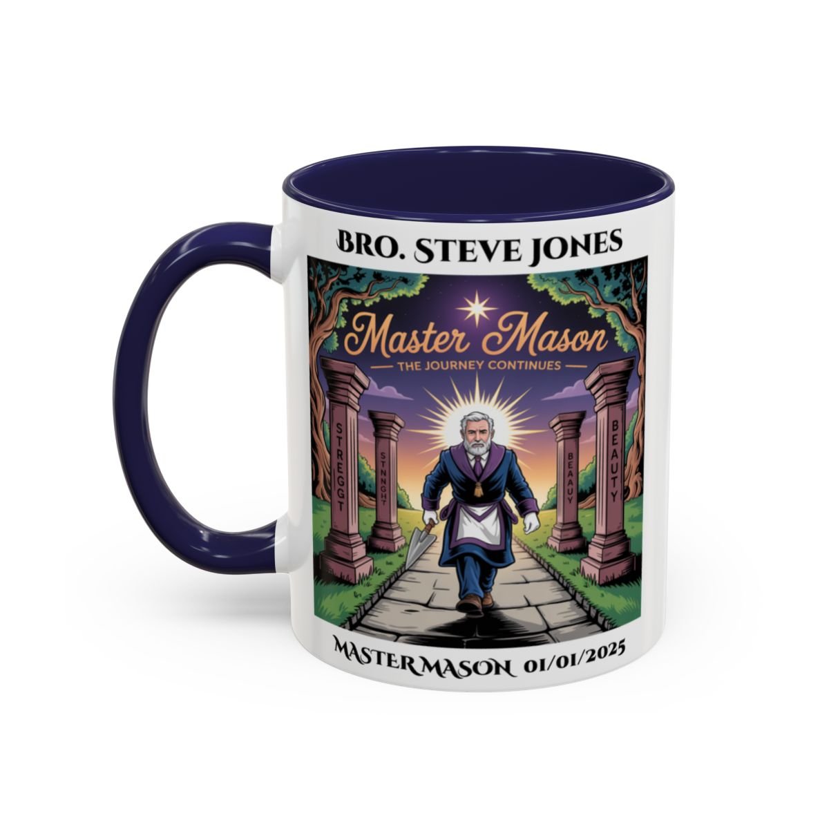 Premium Personalised Freemason Colour Rim Mug - Third Degree - Master Mason - The Journey Continues - Masonic Mugs