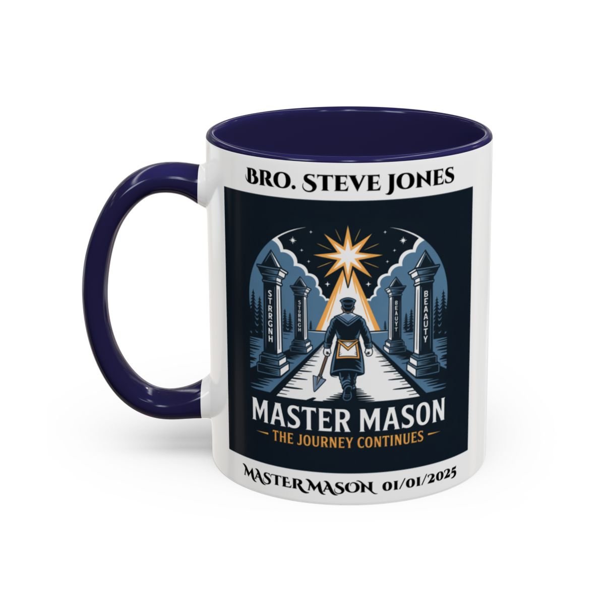 Premium Personalised Freemason Colour Rim Mug - Third Degree - Master Mason - The Journey Continues - Masonic Mugs