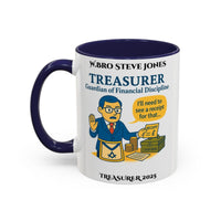 Premium Personalised Freemason Colour Rim Mug - Treasurer Design - Guardian of the finances - Masonic Mugs
