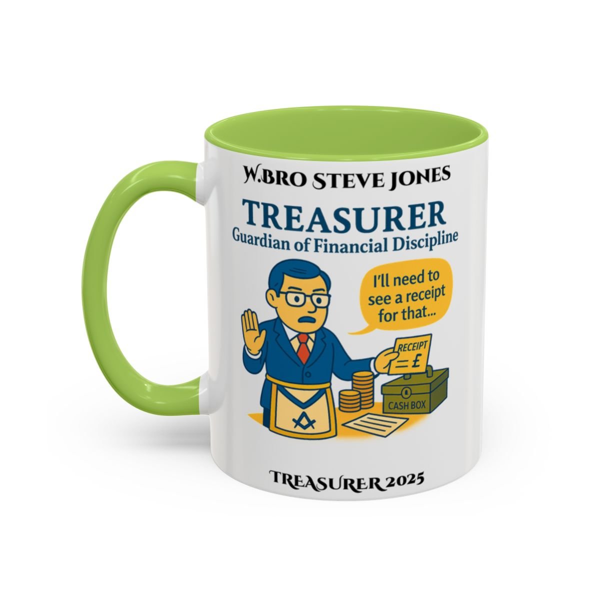Premium Personalised Freemason Colour Rim Mug - Treasurer Design - Guardian of the finances - Masonic Mugs