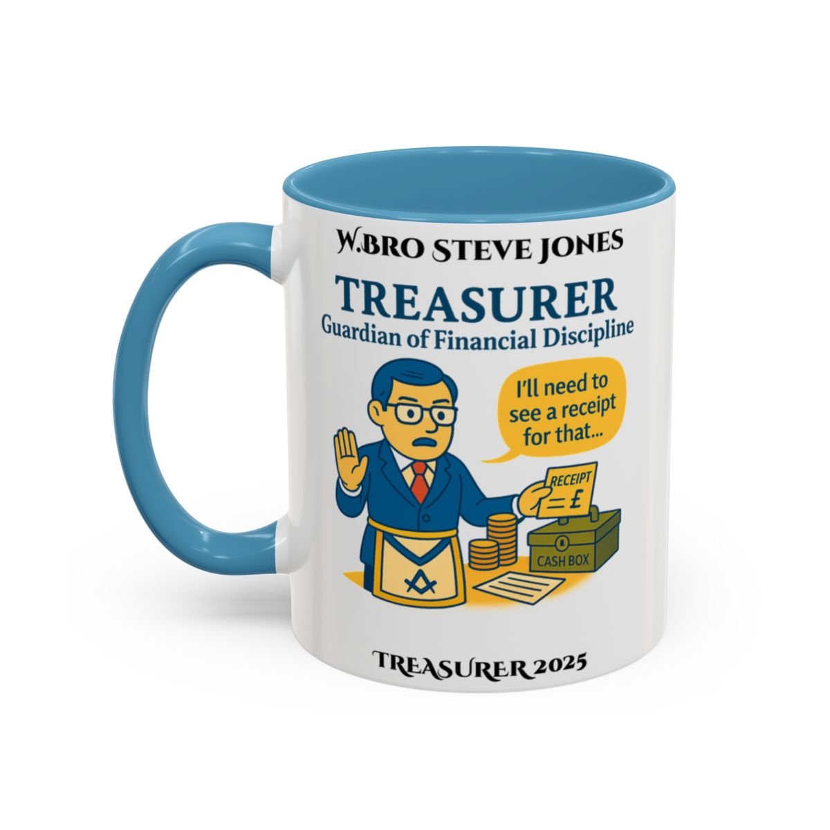 Premium Personalised Freemason Colour Rim Mug - Treasurer Design - Guardian of the finances - Masonic Mugs