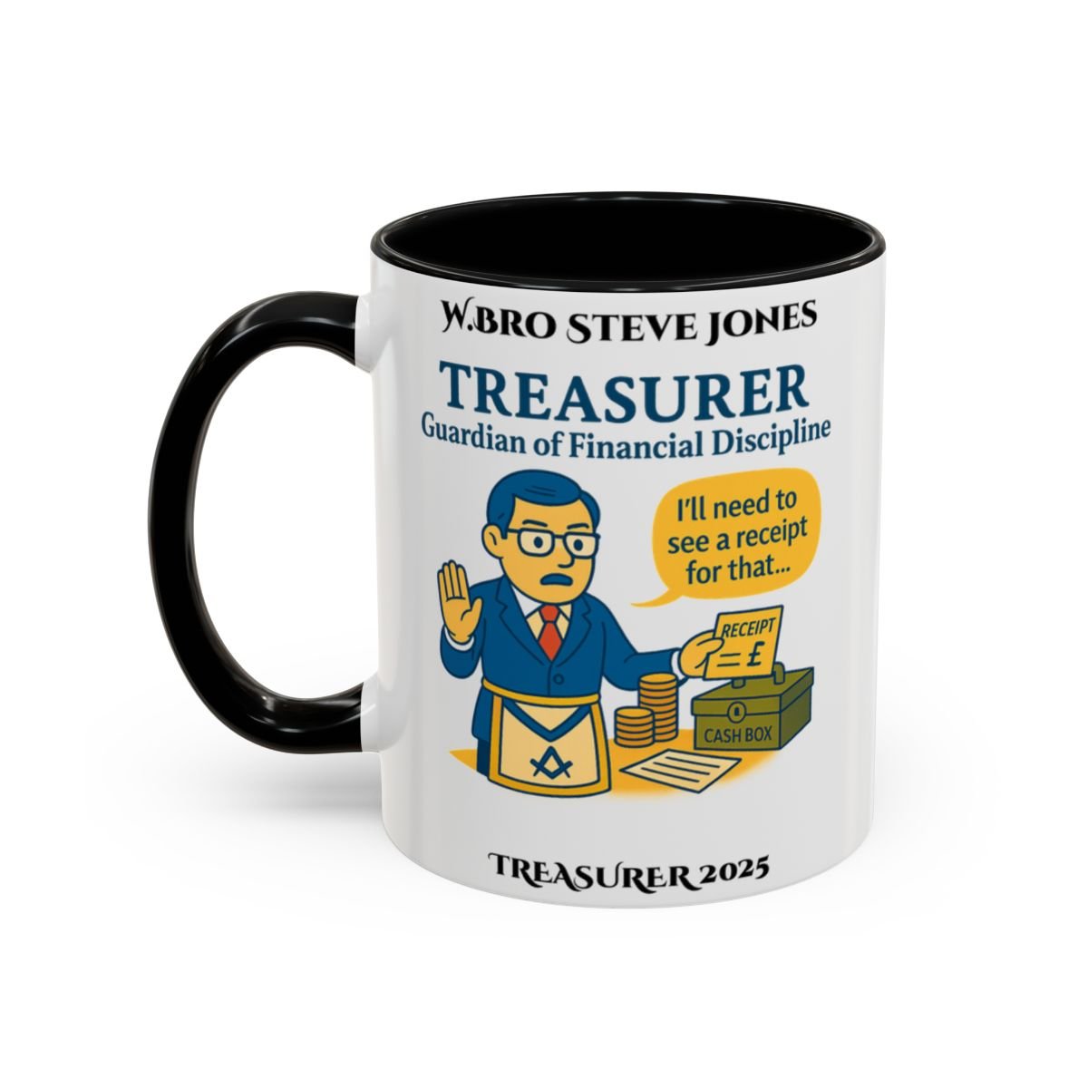 Premium Personalised Freemason Colour Rim Mug - Treasurer Design - Guardian of the finances - Masonic Mugs