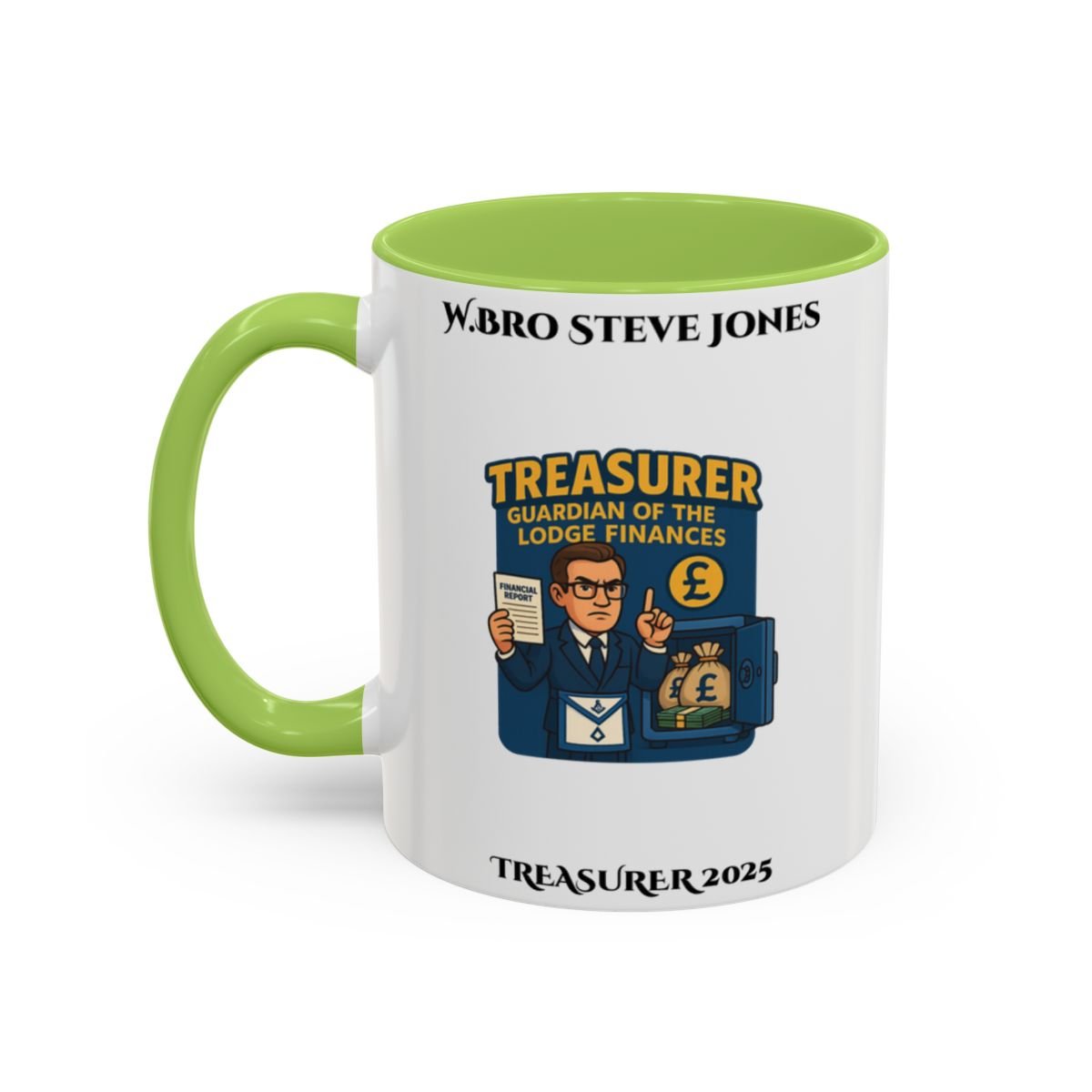 Premium Personalised Freemason Colour Rim Mug - Treasurer Design - Guardian of the lodge finances - Masonic Mugs