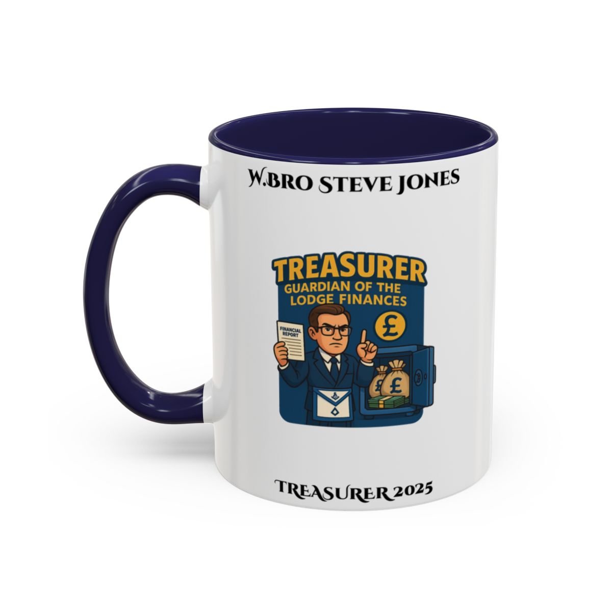 Premium Personalised Freemason Colour Rim Mug - Treasurer Design - Guardian of the lodge finances - Masonic Mugs