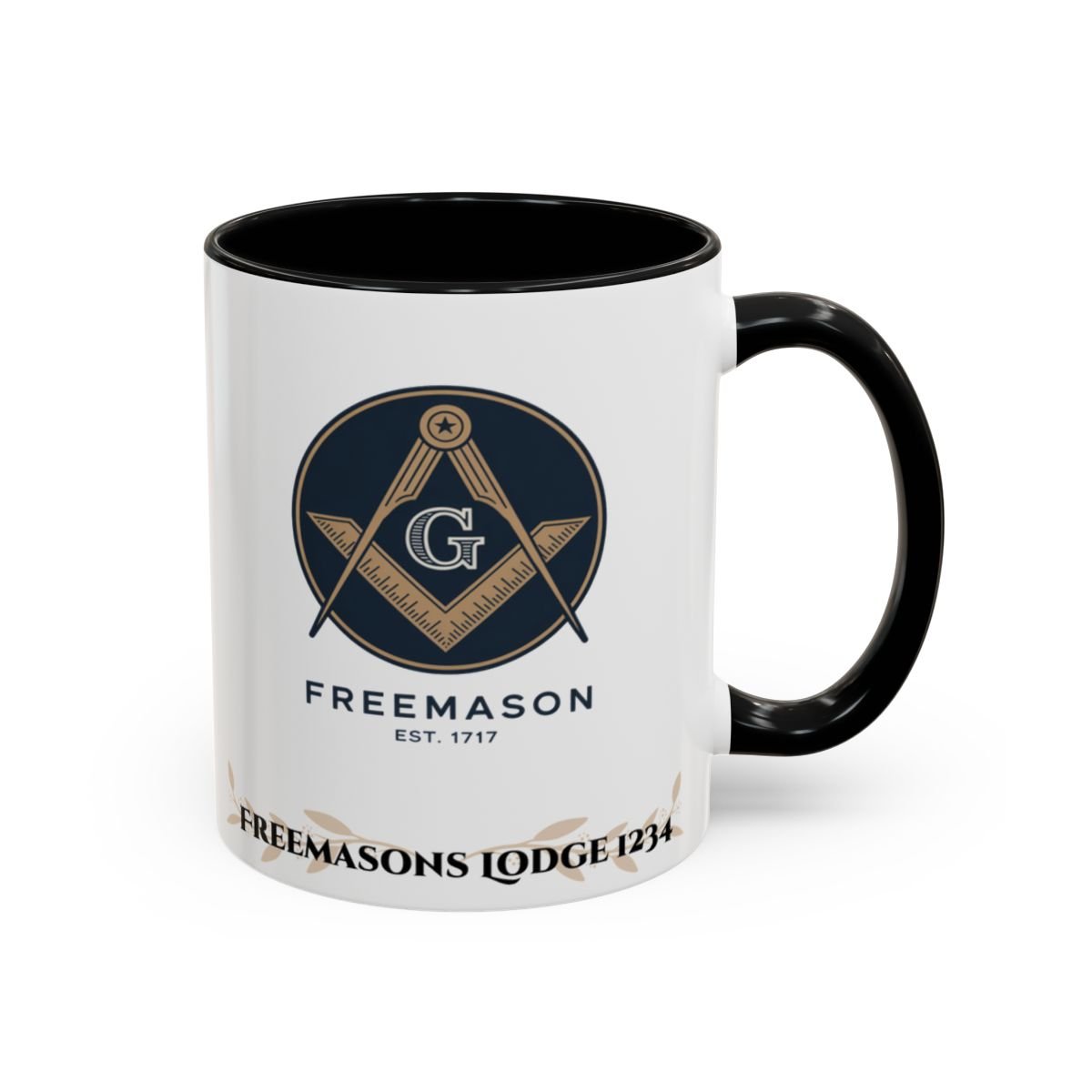 Premium Personalised Freemason Colour Rim Mug - Treasurer Design - Guardian of the lodge finances - Masonic Mugs