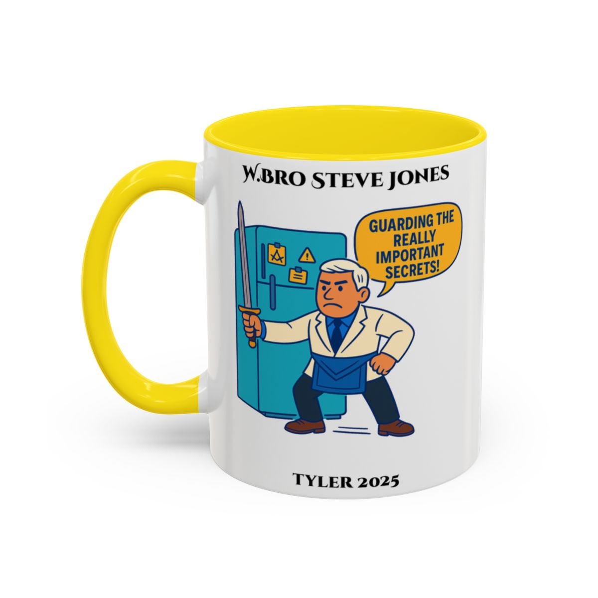 Premium Personalised Freemason Colour Rim Mug - Tyler Design - Guarding the really important secrets - Masonic Mugs