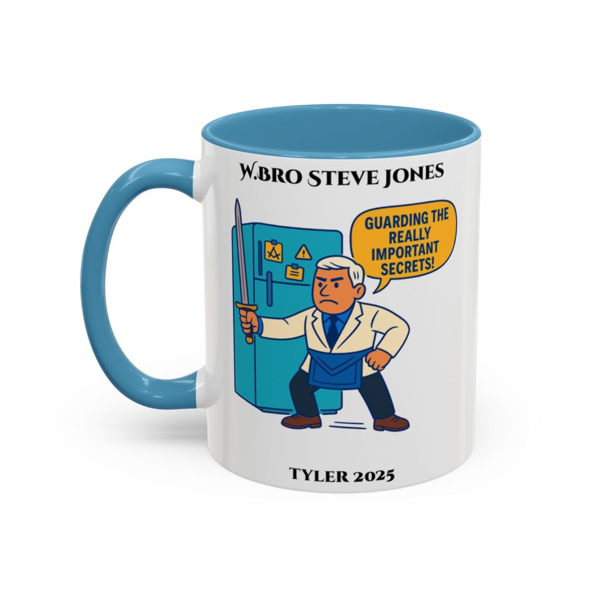 Premium Personalised Freemason Colour Rim Mug - Tyler Design - Guarding the really important secrets - Masonic Mugs