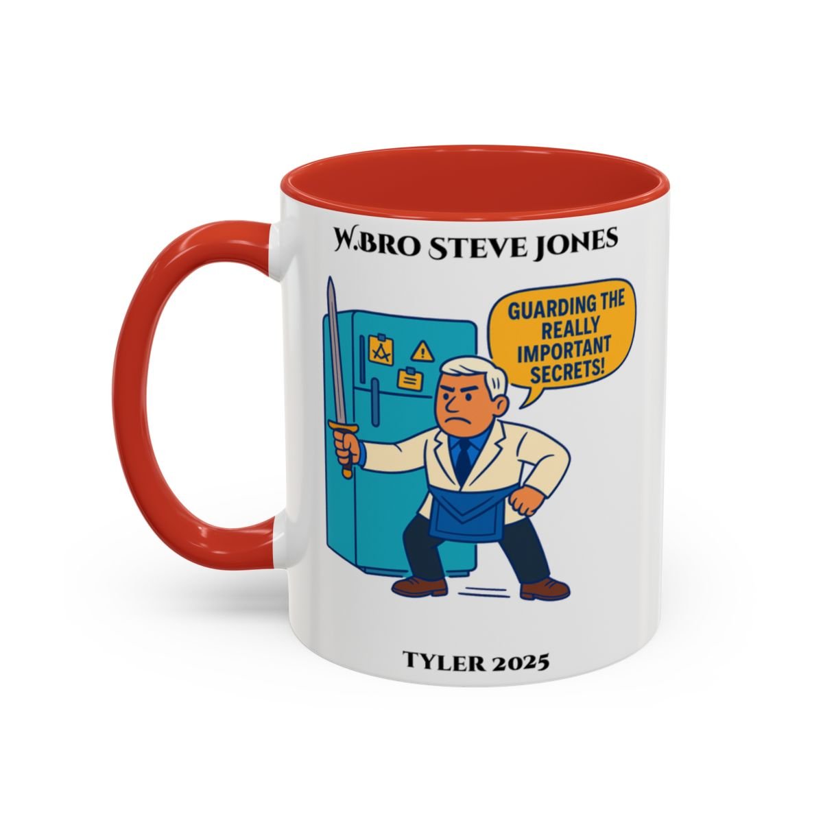 Premium Personalised Freemason Colour Rim Mug - Tyler Design - Guarding the really important secrets - Masonic Mugs
