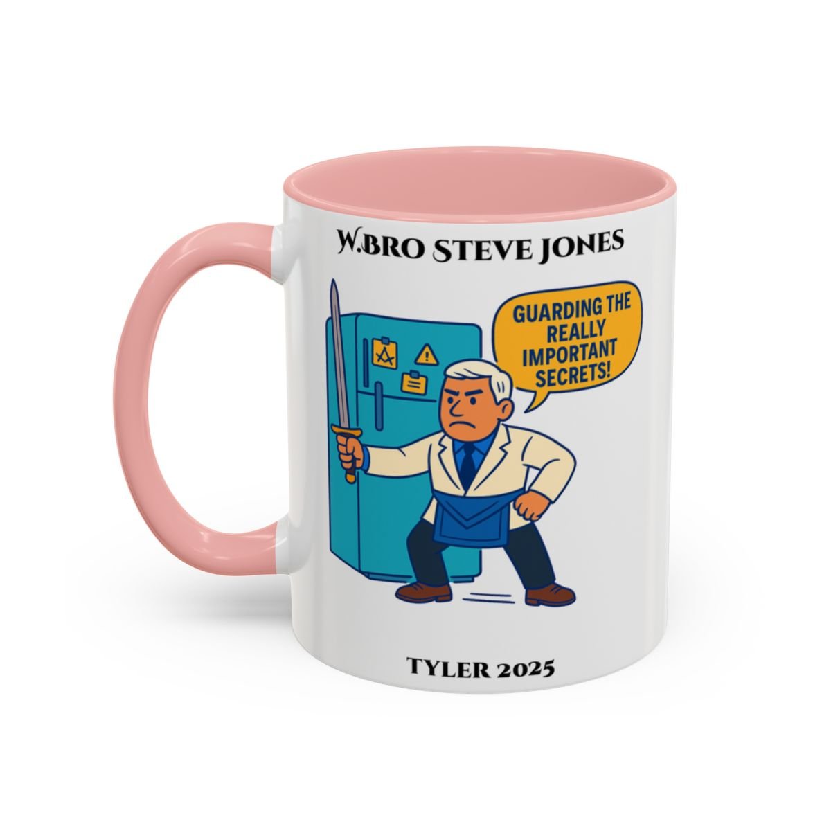 Premium Personalised Freemason Colour Rim Mug - Tyler Design - Guarding the really important secrets - Masonic Mugs