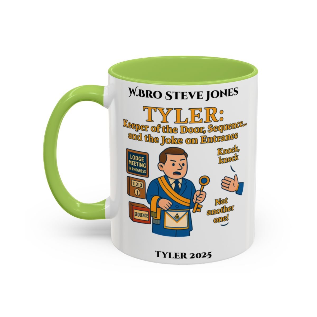 Premium Personalised Freemason Colour Rim Mug - Tyler Design - Keeper of the door - Masonic Mugs