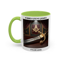 Premium Personalised Freemason Colour Rim Mug - Tyler Design - Sword - Masonic Mugs