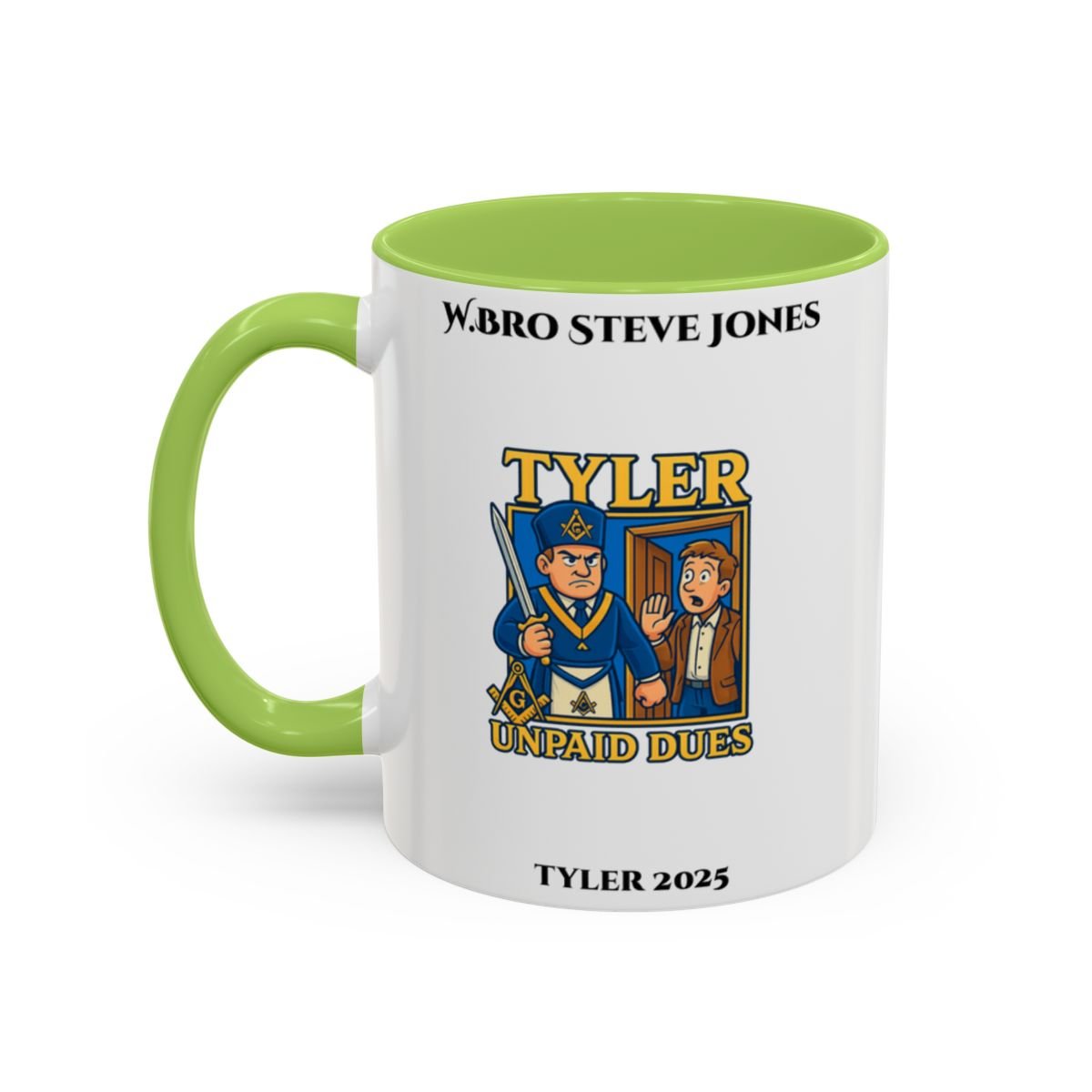 Premium Personalised Freemason Colour Rim Mug - Tyler Design - Unpaid Dues - Masonic Mugs
