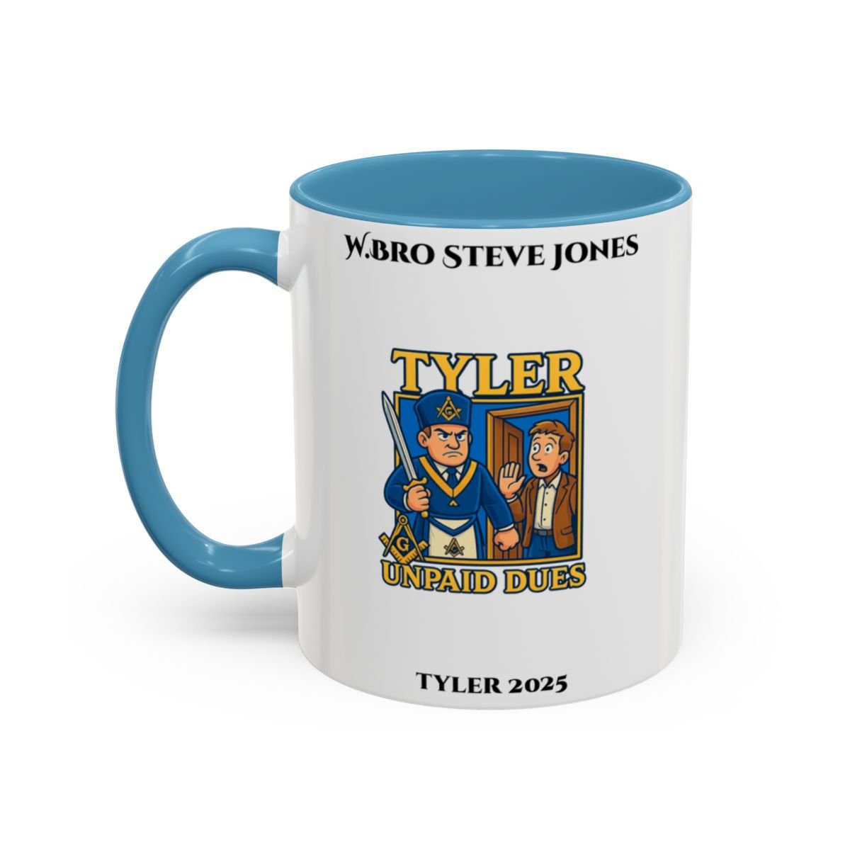 Premium Personalised Freemason Colour Rim Mug - Tyler Design - Unpaid Dues - Masonic Mugs