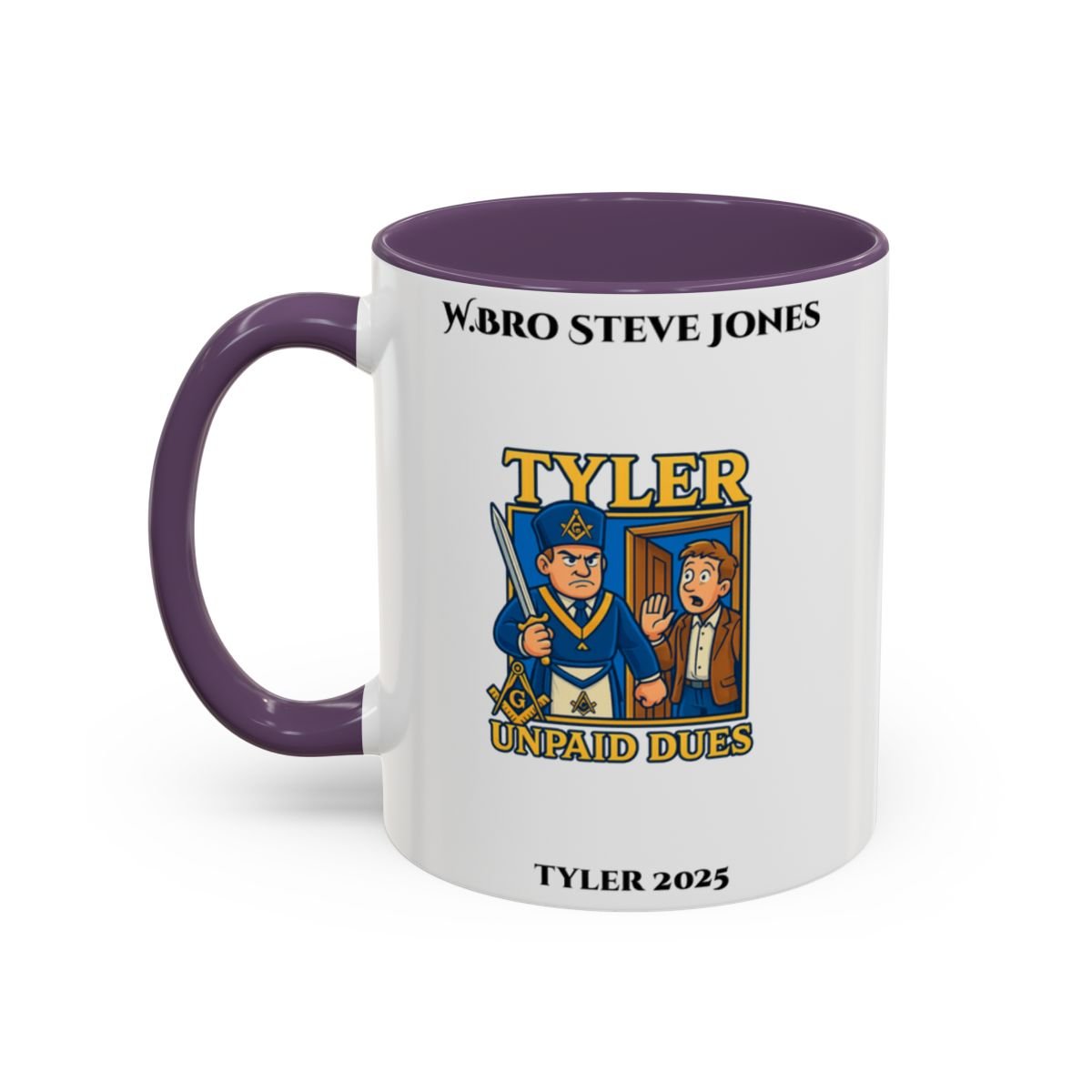 Premium Personalised Freemason Colour Rim Mug - Tyler Design - Unpaid Dues - Masonic Mugs