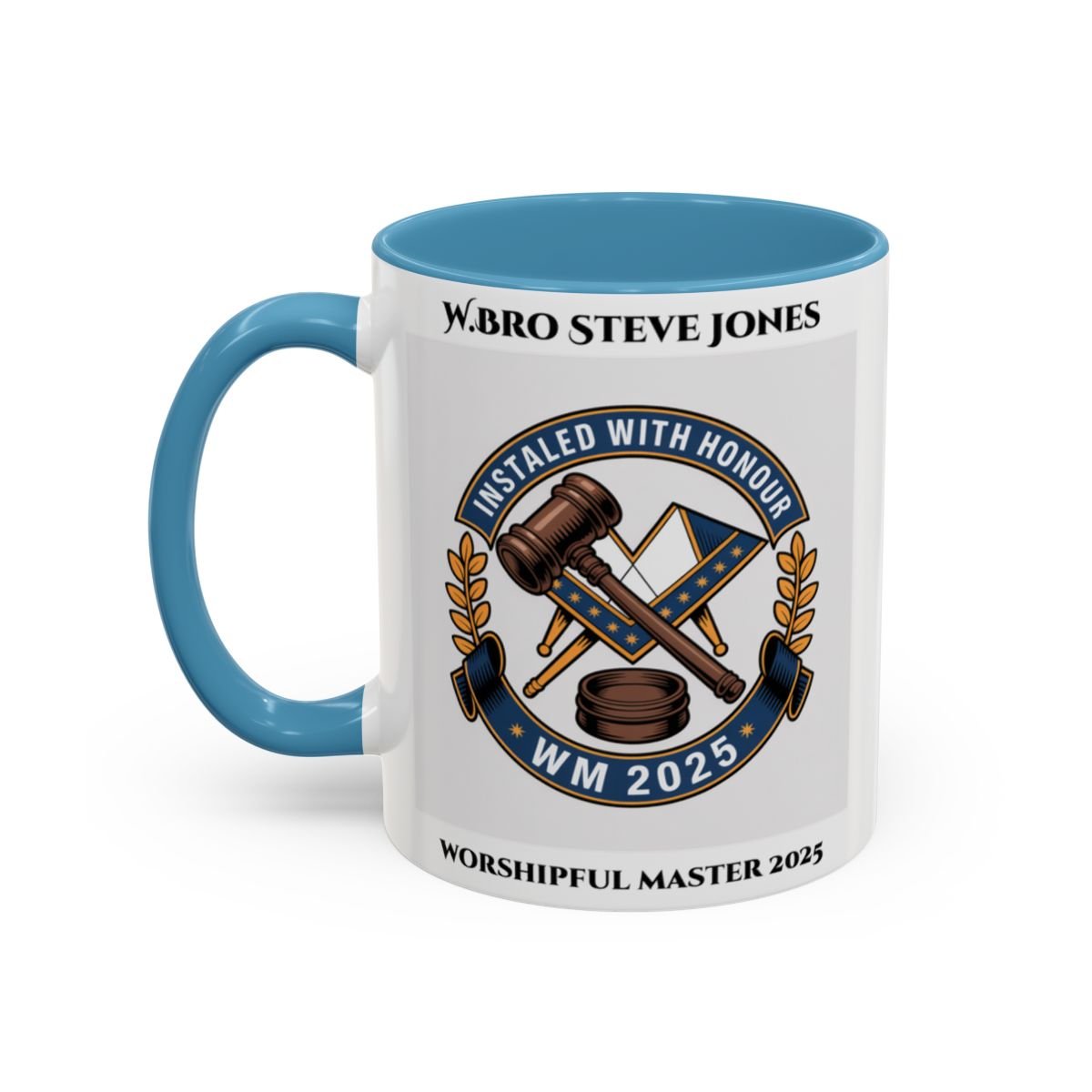 Premium Personalised Freemason Colour Rim Mug - Worshipful Master Design - 2025 Installed - with - honour - Masonic Mugs