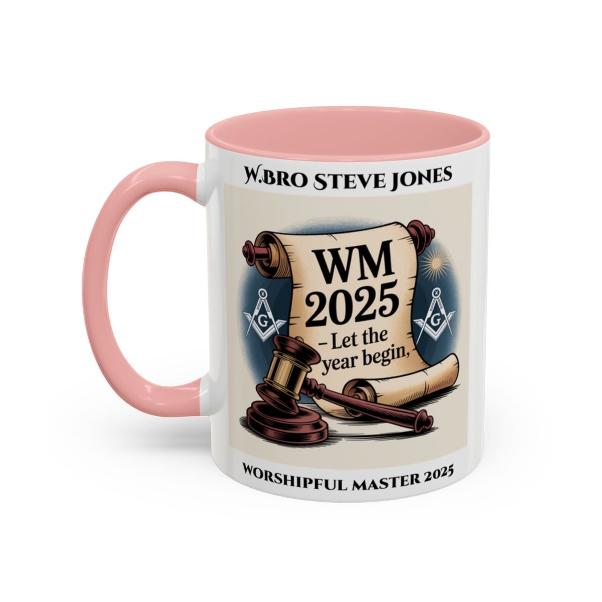 Premium Personalised Freemason Colour Rim Mug - Worshipful Master Design - 2025 Let the Year begin - Masonic Mugs