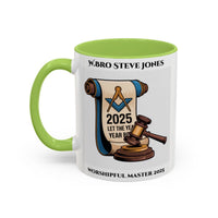 Premium Personalised Freemason Colour Rim Mug - Worshipful Master Design - 2025 Let the Year begin - Masonic Mugs