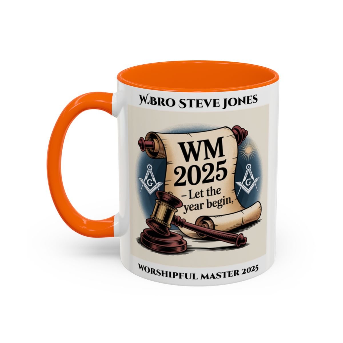 Premium Personalised Freemason Colour Rim Mug - Worshipful Master Design - 2025 Let the Year begin - Masonic Mugs