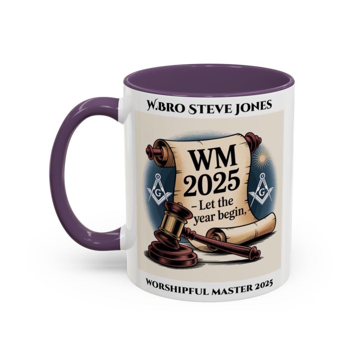 Premium Personalised Freemason Colour Rim Mug - Worshipful Master Design - 2025 Let the Year begin - Masonic Mugs