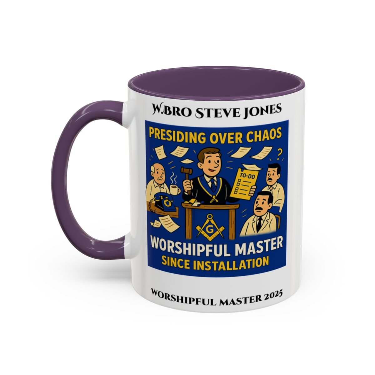 Premium Personalised Freemason Colour Rim Mug - Worshipful Master Design - Chaos - Masonic Mugs