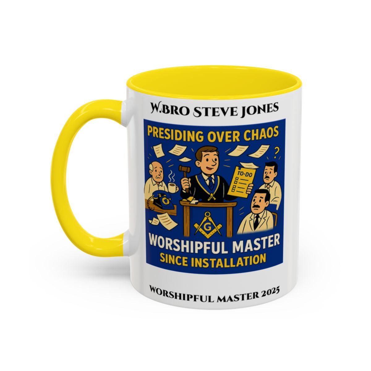 Premium Personalised Freemason Colour Rim Mug - Worshipful Master Design - Chaos - Masonic Mugs