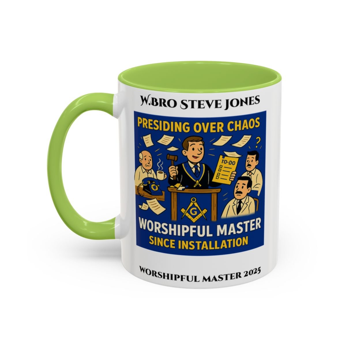 Premium Personalised Freemason Colour Rim Mug - Worshipful Master Design - Chaos - Masonic Mugs