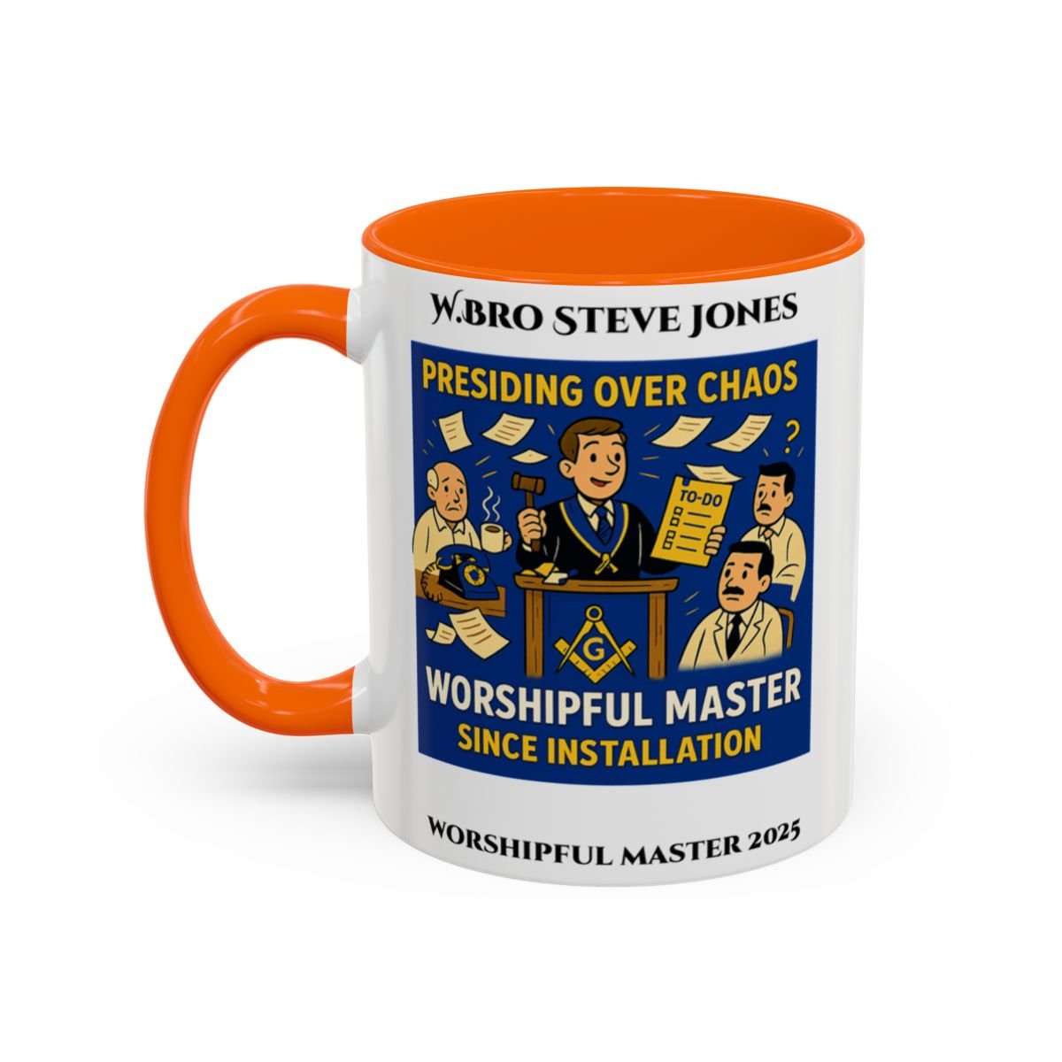 Premium Personalised Freemason Colour Rim Mug - Worshipful Master Design - Chaos - Masonic Mugs