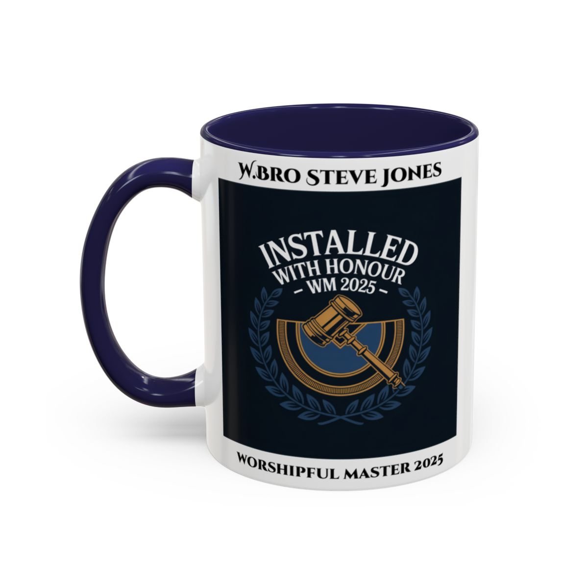 Premium Personalised Freemason Colour Rim Mug - Worshipful Master Design - Installed with Honour - Masonic Mugs