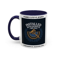 Premium Personalised Freemason Colour Rim Mug - Worshipful Master Design - Installed with Honour - Masonic Mugs