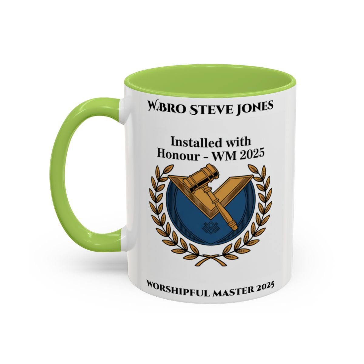 Premium Personalised Freemason Colour Rim Mug - Worshipful Master Design - Installed with Honour - Masonic Mugs