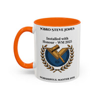 Premium Personalised Freemason Colour Rim Mug - Worshipful Master Design - Installed with Honour - Masonic Mugs