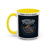 Premium Personalised Freemason Colour Rim Mug - Worshipful Master Design - Installed with Honour - Masonic Mugs