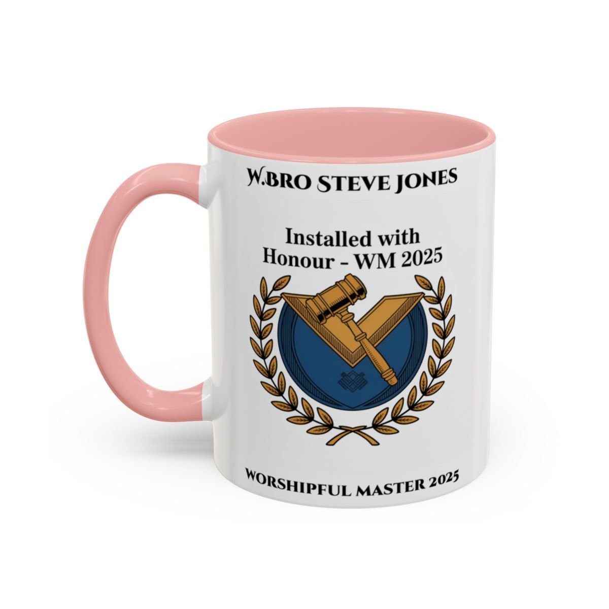 Premium Personalised Freemason Colour Rim Mug - Worshipful Master Design - Installed with Honour - Masonic Mugs