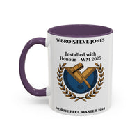 Premium Personalised Freemason Colour Rim Mug - Worshipful Master Design - Installed with Honour - Masonic Mugs