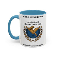 Premium Personalised Freemason Colour Rim Mug - Worshipful Master Design - Installed with Honour - Masonic Mugs
