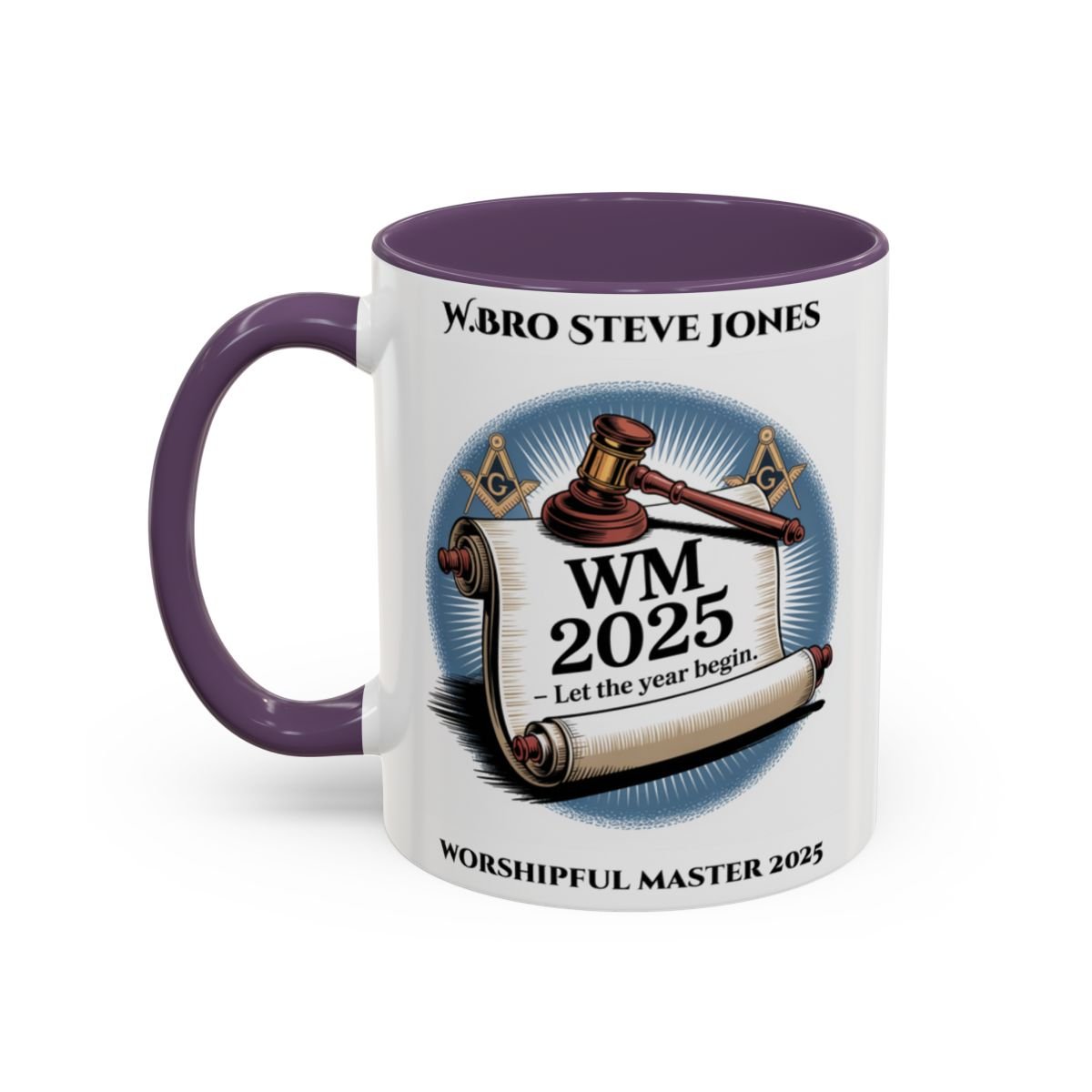 Premium Personalised Freemason Colour Rim Mug - Worshipful Master Design - Let the year begin - Masonic Mugs
