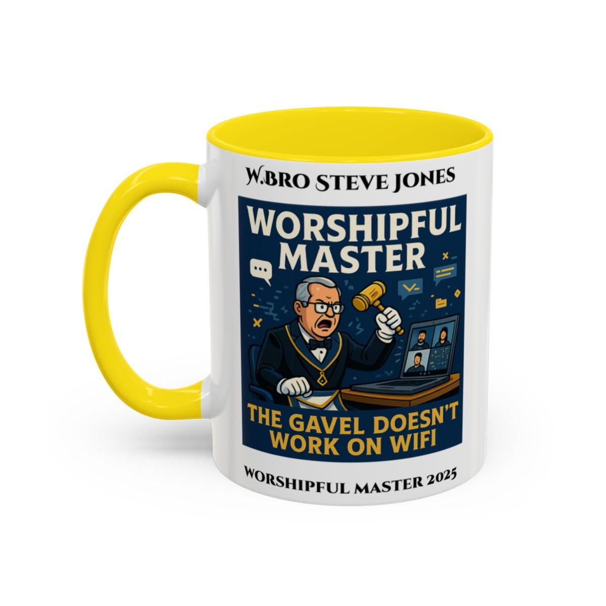 Premium Personalised Freemason Colour Rim Mug - Worshipful Master Design - The gavel doesnt work on wifi - Masonic Mugs