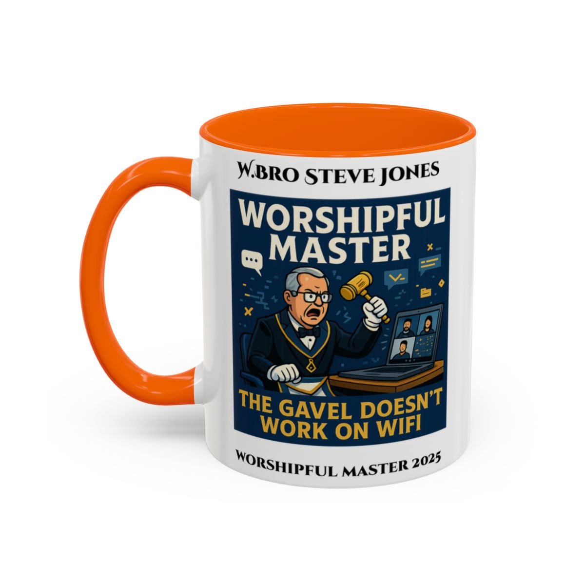 Premium Personalised Freemason Colour Rim Mug - Worshipful Master Design - The gavel doesnt work on wifi - Masonic Mugs