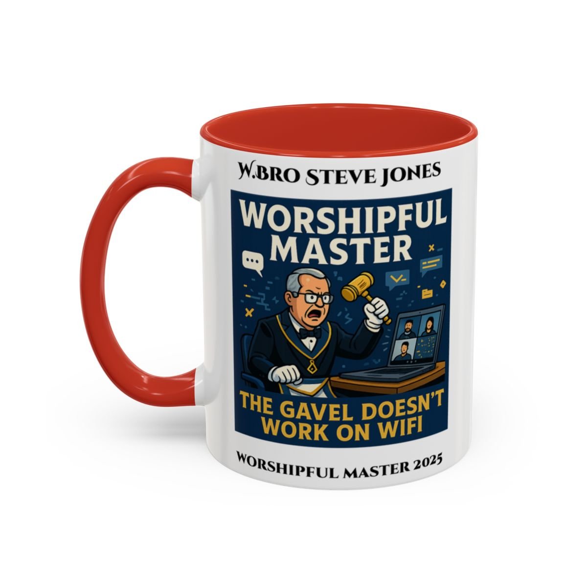 Premium Personalised Freemason Colour Rim Mug - Worshipful Master Design - The gavel doesnt work on wifi - Masonic Mugs